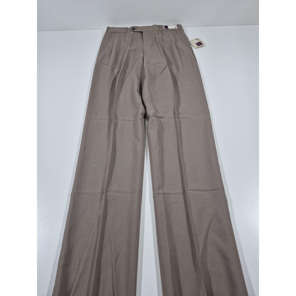 VTG Racquet Club Dress Pants Mens 32x36 Beige Wool Pleated Classic Unhemmed USA